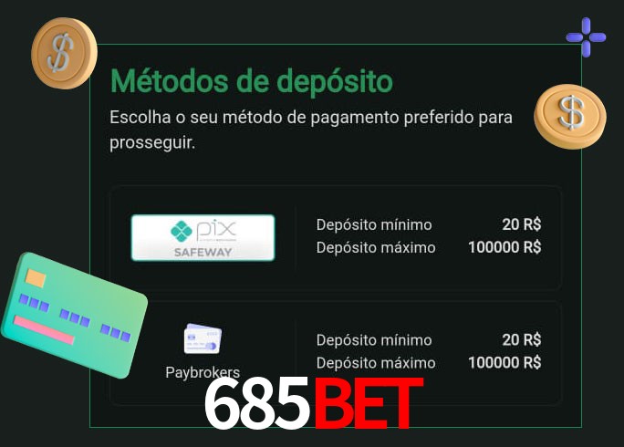 O cassino 685Bet oferece uma grande variedade de métodos de pagamento